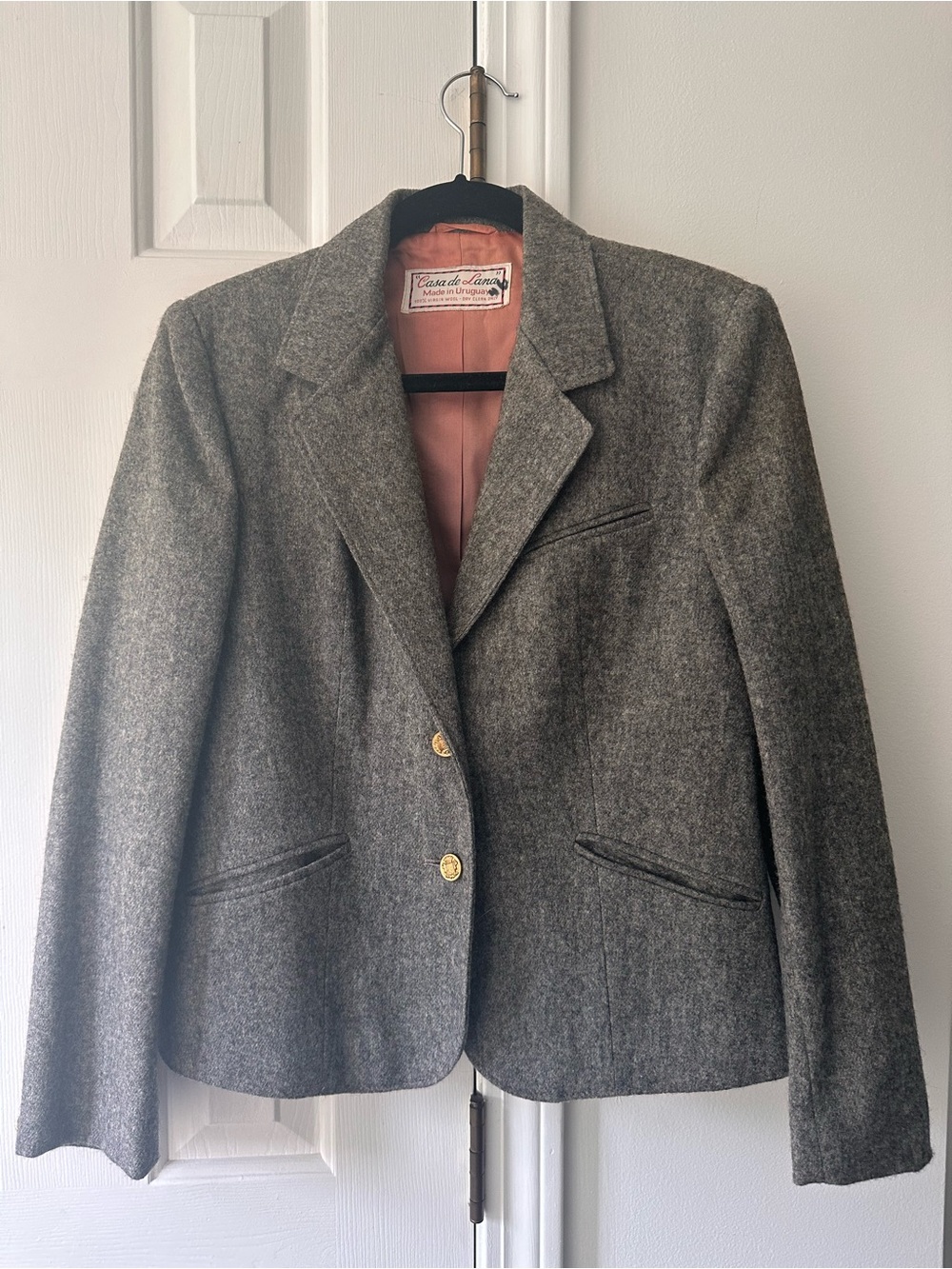 Vintage 1970s 100% Virgin Wool Casa de Lana Gray Tweed Blazer Approx Size 6-8